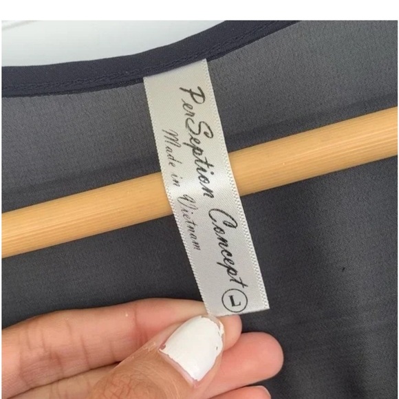 PerSeption Concept Black Semi Sheer Studded Shirt Blouse Women’s Size L - Picture 4 of 4